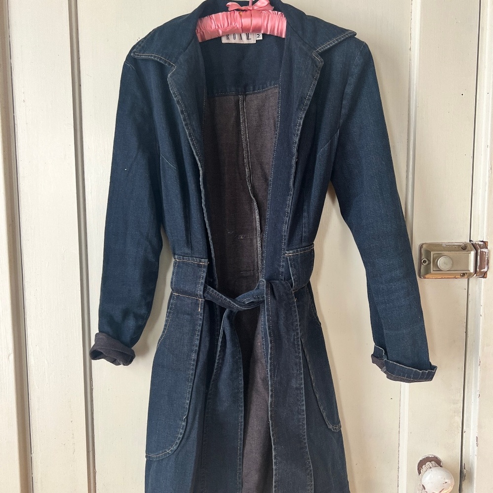 Vintage Light Denim Knee Length Trench Coat